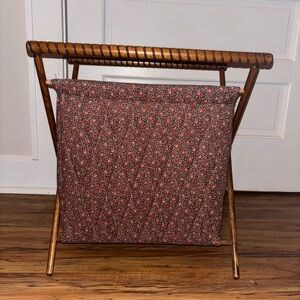 Vintage Wooden Sewing Bag/ Basket with Floral Fabric